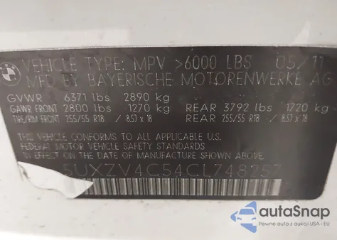 2012 BMW X5 xDrive35I/xDrive35I Premium/xDrive35I Sport Activity z USA, uszkodzony, nr VIN 5UXZV4C54CL748257